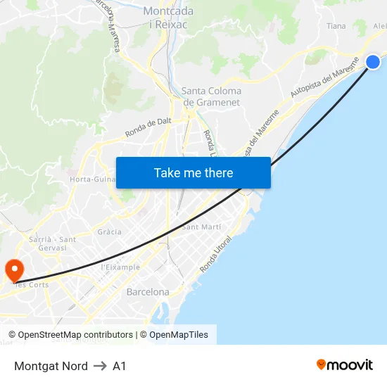 Montgat Nord to A1 map