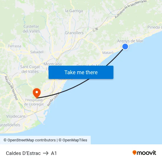 Caldes D’Estrac to A1 map