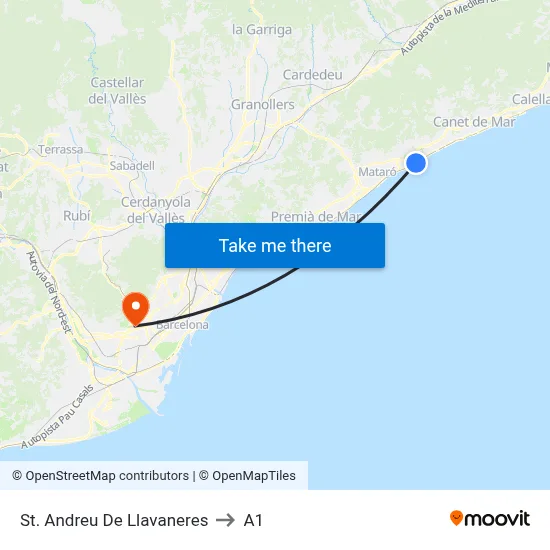St. Andreu De Llavaneres to A1 map