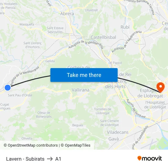 Lavern - Subirats to A1 map