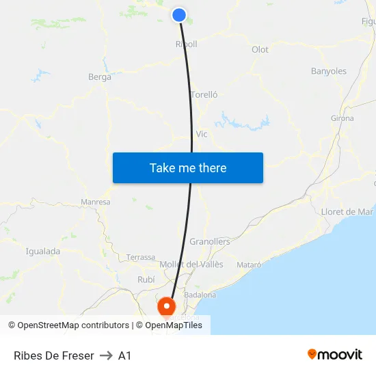Ribes De Freser to A1 map