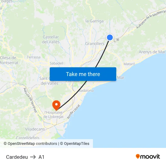 Cardedeu to A1 map