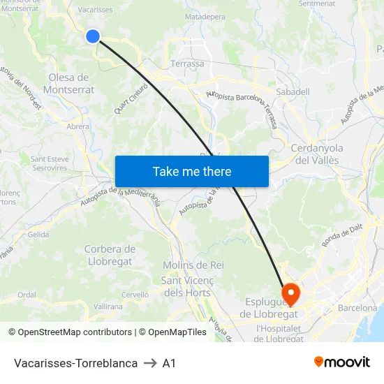 Vacarisses-Torreblanca to A1 map
