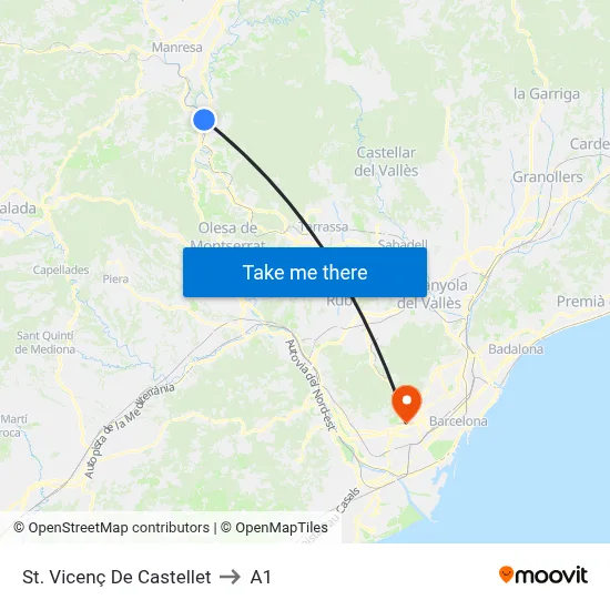 St. Vicenç De Castellet to A1 map