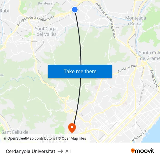 Cerdanyola Universitat to A1 map