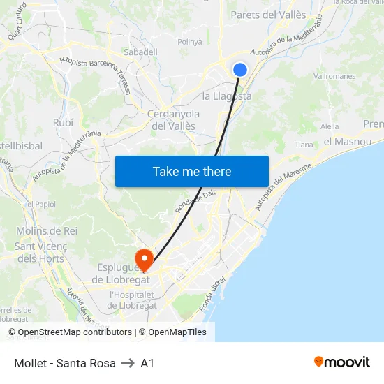 Mollet - Santa Rosa to A1 map