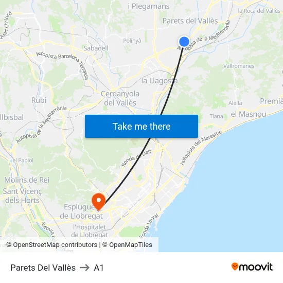 Parets Del Vallès to A1 map