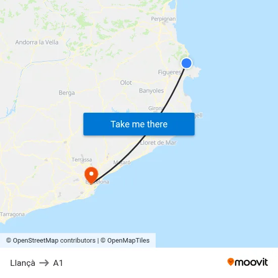 Llançà to A1 map