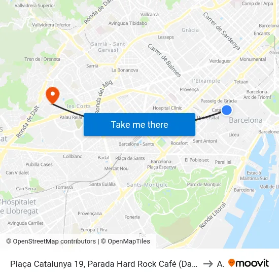 Plaça Catalunya 19, Parada Hard Rock Café (Davant Hotel Olivia Plaza) to A1 map