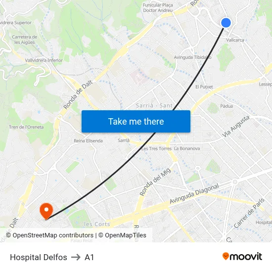 Hospital Delfos to A1 map