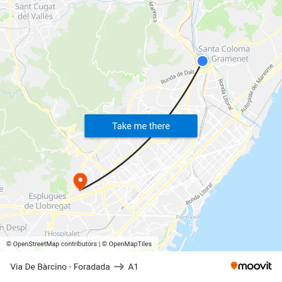 Via De Bàrcino - Foradada to A1 map