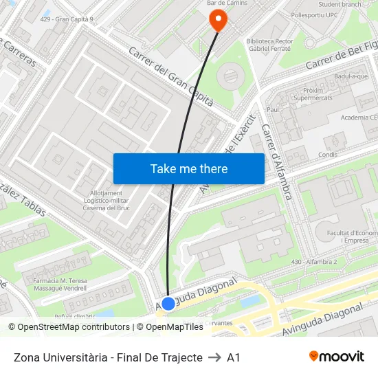 Zona Universitària - Final De Trajecte to A1 map