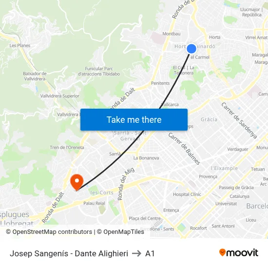 Josep Sangenís - Dante Alighieri to A1 map