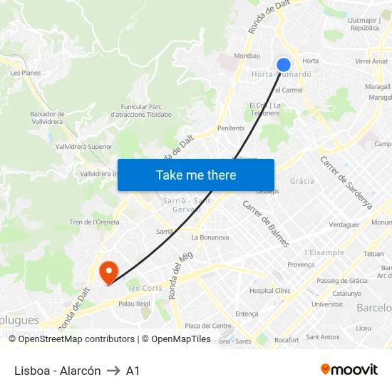 Lisboa - Alarcón to A1 map