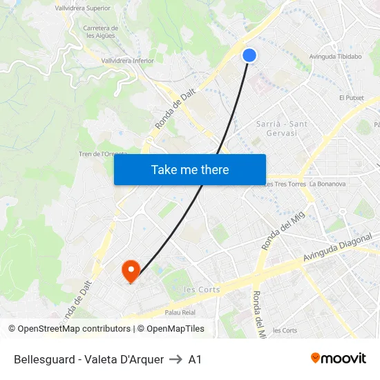 Bellesguard - Valeta D'Arquer to A1 map