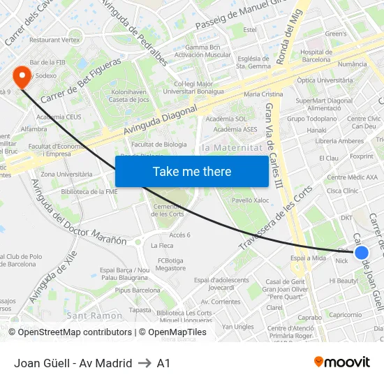Joan Güell - Av Madrid to A1 map