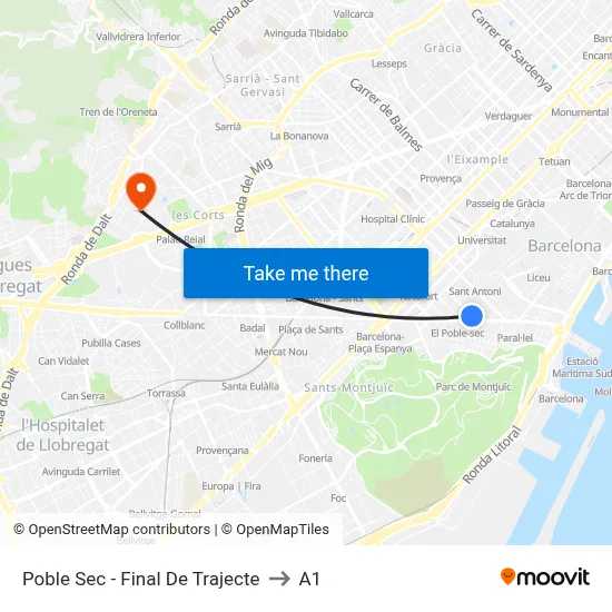 Poble Sec - Final De Trajecte to A1 map