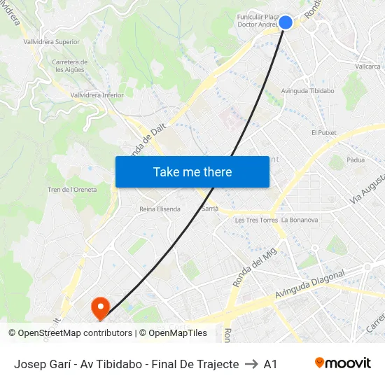 Josep Garí - Av Tibidabo - Final De Trajecte to A1 map