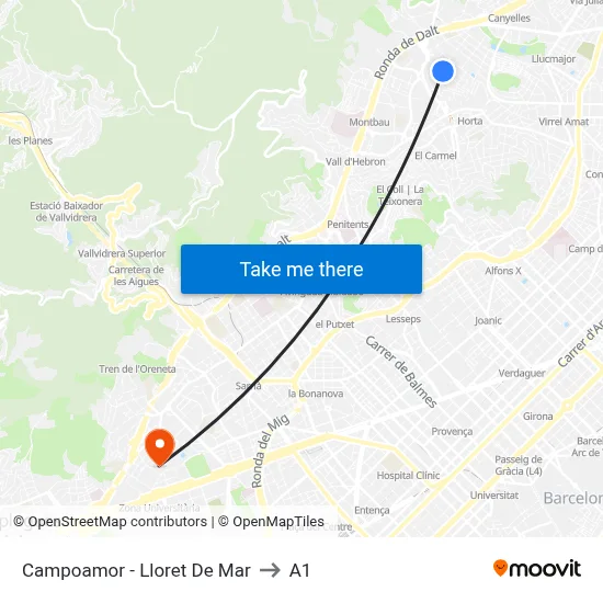 Campoamor - Lloret De Mar to A1 map