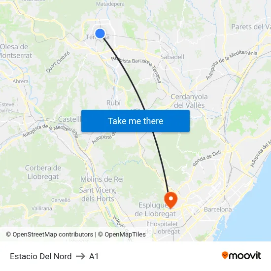 Estacio Del Nord to A1 map