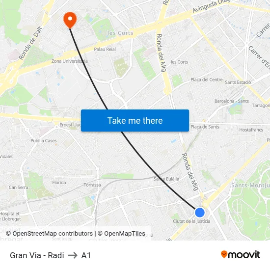 Gran Via - Radi to A1 map