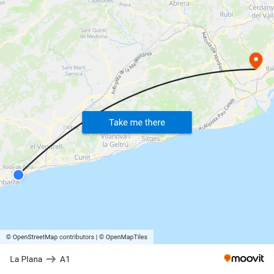 La Plana to A1 map