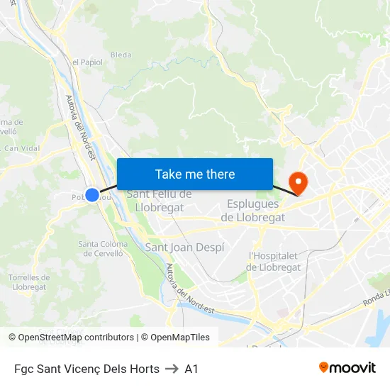Fgc Sant Vicenç Dels Horts to A1 map