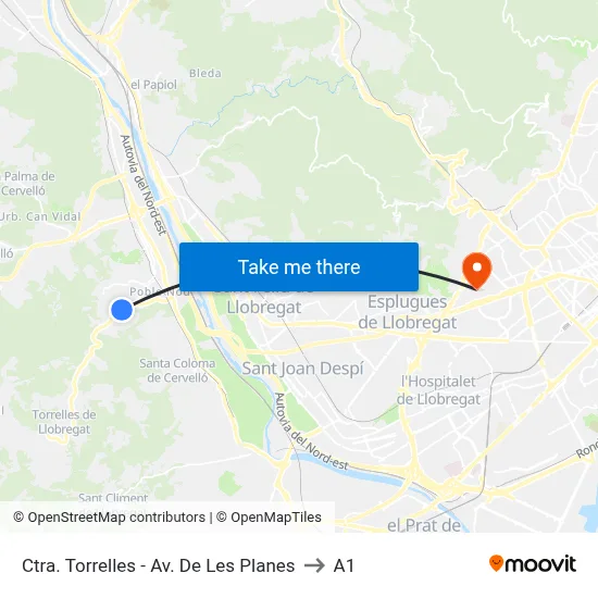 Ctra. Torrelles - Av. De Les Planes to A1 map