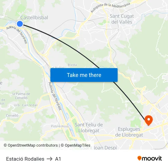 Estació Rodalies to A1 map