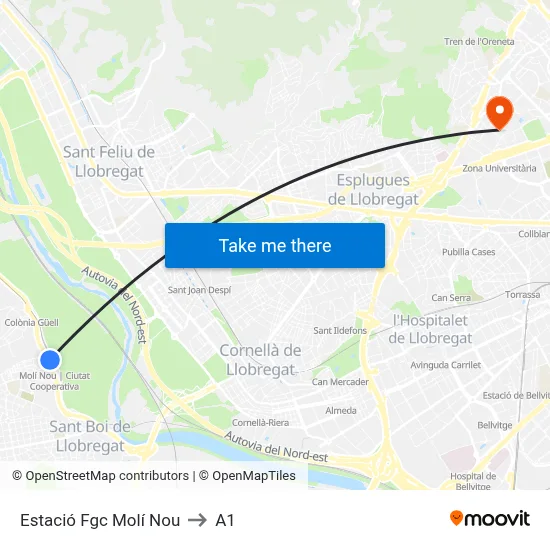 Estació Fgc Molí Nou to A1 map