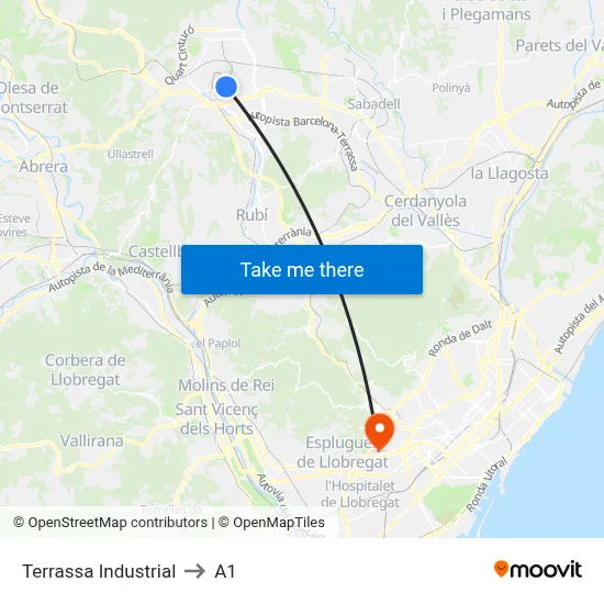 Terrassa Industrial to A1 map