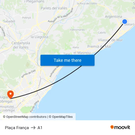 Plaça França to A1 map