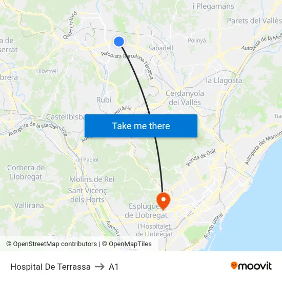 Hospital De Terrassa to A1 map