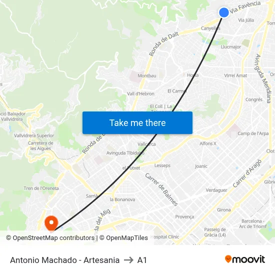 Antonio Machado - Artesania to A1 map