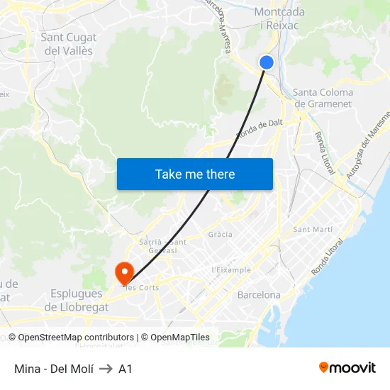 Mina - Del Molí to A1 map
