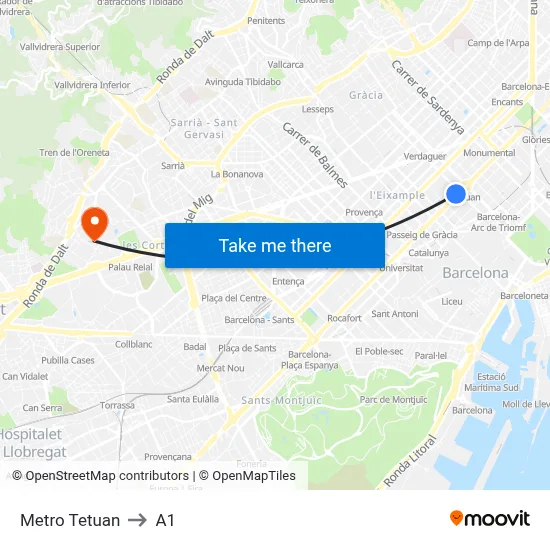 Metro Tetuan to A1 map