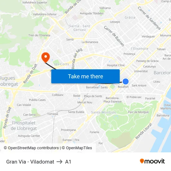 Gran Via - Viladomat to A1 map