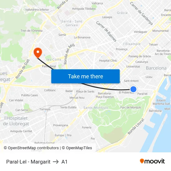 Paral·Lel - Margarit to A1 map
