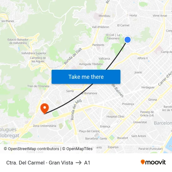 Ctra. Del Carmel - Gran Vista to A1 map
