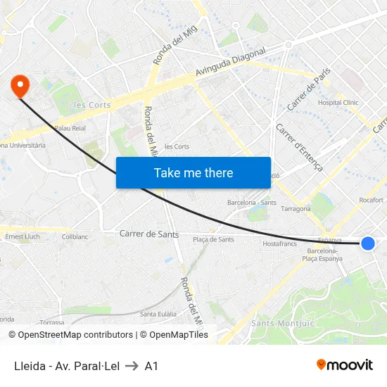 Lleida - Av. Paral·Lel to A1 map