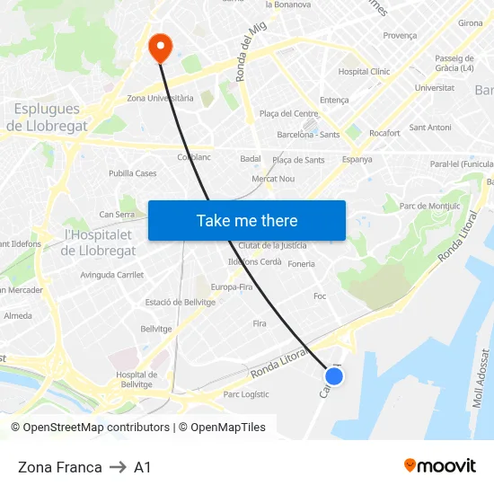 Zona Franca to A1 map