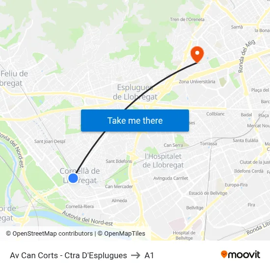 Av Can Corts - Ctra D'Esplugues to A1 map