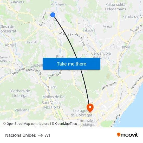 Nacions Unides to A1 map