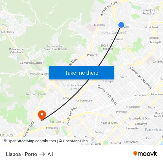 Lisboa - Porto to A1 map