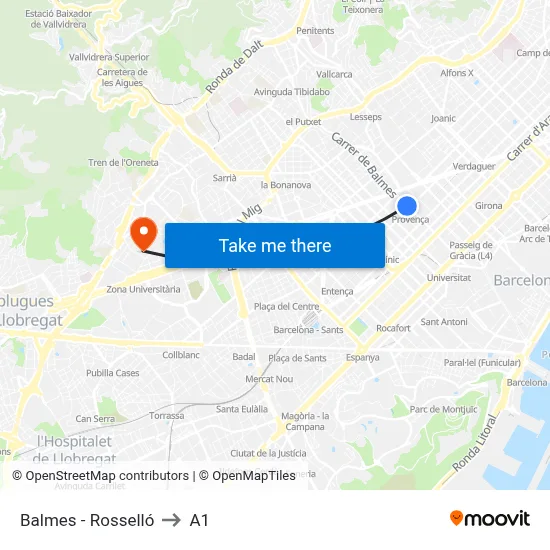Balmes - Rosselló to A1 map