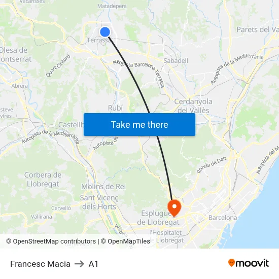 Francesc Macia to A1 map