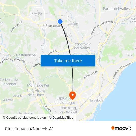 Ctra. Terrassa/Nou to A1 map