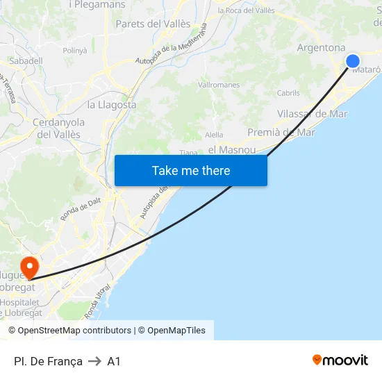 Pl. De França to A1 map