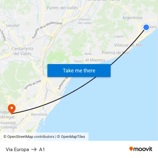 Via Europa to A1 map