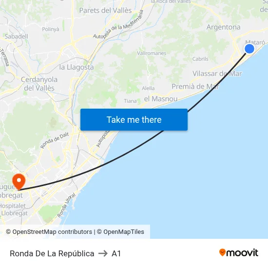 Ronda De La República to A1 map